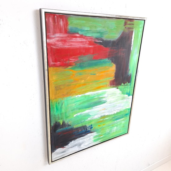 Image 1 of Vintage abstract painting green/red/white/black