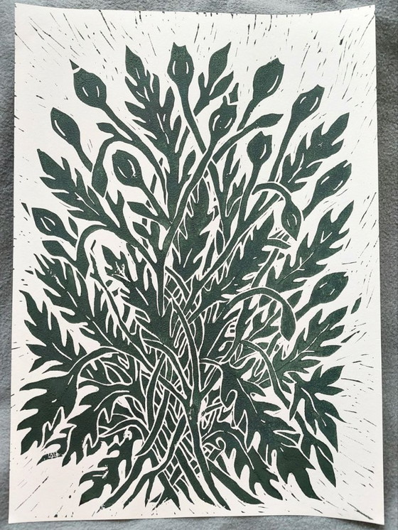 Image 1 of Papaverbladeren - A3 Botanische Linosnede Print