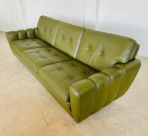 Vintage dänische 3-Personen Svend Skipper Lounge Sofa in olivgrünem Leder