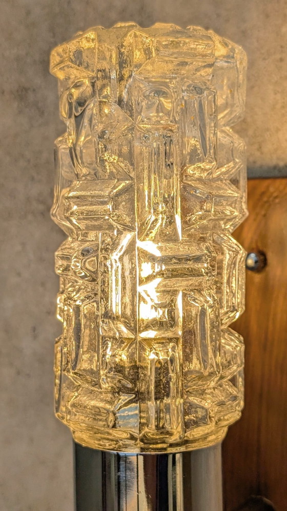 Eisglas Wandleuchte 70er Jahre, Wandleuchten, Holz, Braun (Foto 5 von 9)