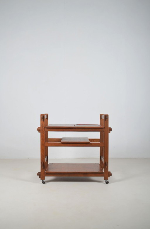 Brutalist serving trolley with interchangeable trays, 1970s