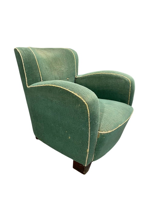 Chaise longue danoise Art déco / début du milieu du siècle en mohair vert, années 1930-40