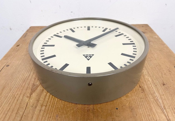 Image 1 of Grey Industrial Factory Wall Clock from Pragotron, 1960s