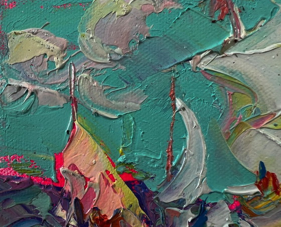 Original Oil Painting Gloomy Waves Landscape Sailboats On The Sea – Paintings & Drawings, Canvas (photo 7 of 8)