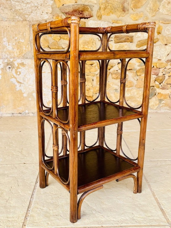 Image 1 of Vintage bamboe en rotan 3-laags plank, jaren 60