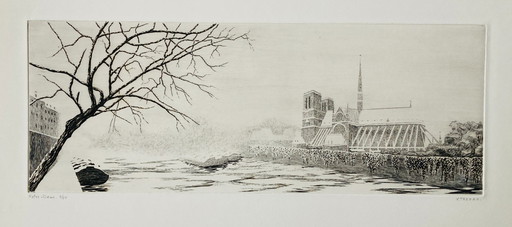 Yves Tregan - Vintage Etching - Paris Notre-Dame