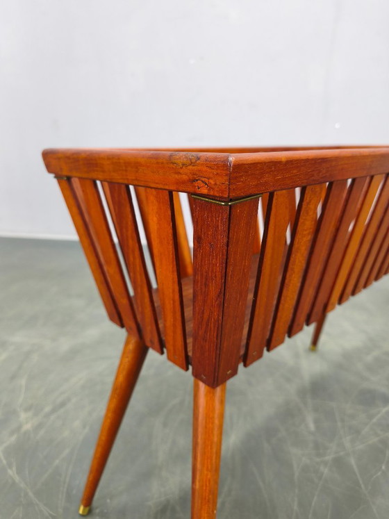 Image 1 of Danish Mid Century Teak Planter with Brass Feet, 1960s