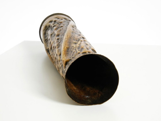 Image 1 of Unique large brass vase in a Brutalist design, handcrafted in December 1975