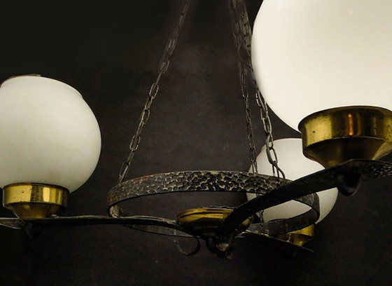 Mid-Century Modern Pendant Lamp, 1970s – Glass, Iron (photo 5 of 7)