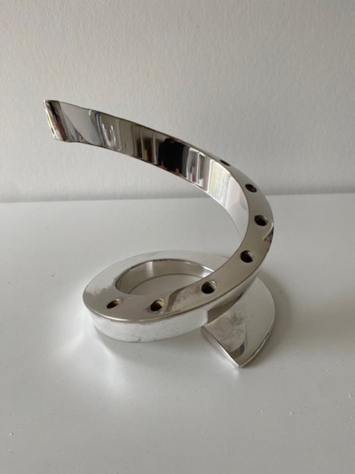 Dansk Designs Bertil Vallien chrome-plated modernist "Spiral" candlestick