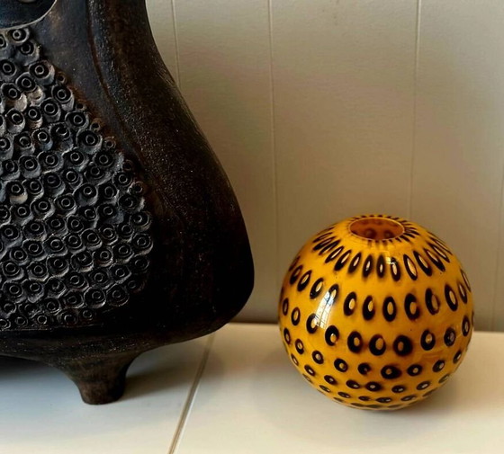 Image 1 of Antique Black And Yellow Speckled Glass Vase