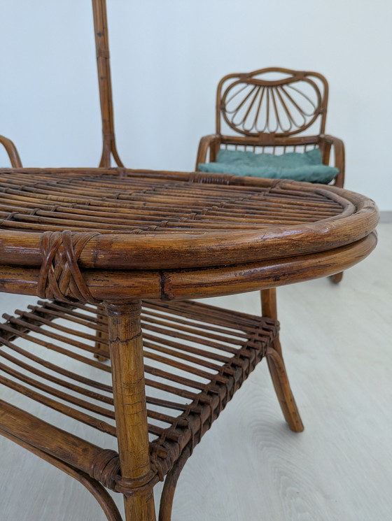 Image 1 of Salon en bambou - Fauteuils, table basse et porte-manteau - Vintage
