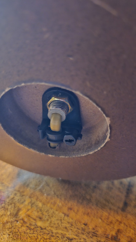 Image 1 of Lampada da tavolo vintage anni '70 - Paralume in vero vetro e marmo - Effetto legno e ottone