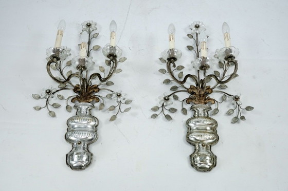 Image 1 of Coppia applique francese Maison Bagues in cristallo e bronzo, anni '60