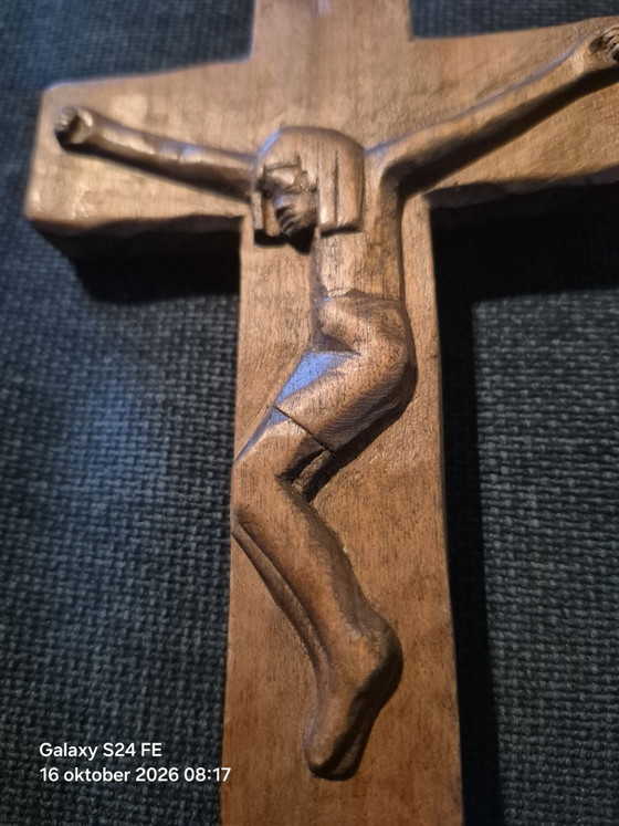 Modernistisch religieus kruisbeeld – Gijs jacobs, Beeldhouwkunst, Hout (photo 4 of 6)