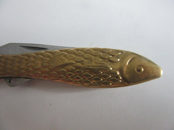 Image 1 of Gentlemen's Hardware zakmes, penmes, visvormig, messing, vintage