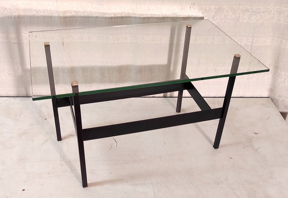 Image 1 of Modernist coffee table in metal, glass and brass - 1950s
