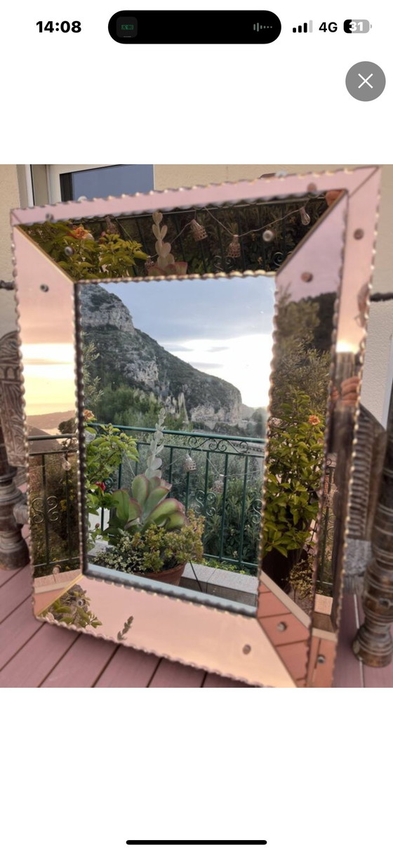 Image 1 of Beau miroir vintage art déco cuivré 