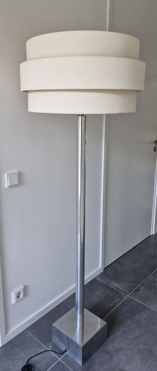 Lampadaire, Dutch Design -Van der Hegge- blanc avec chrome