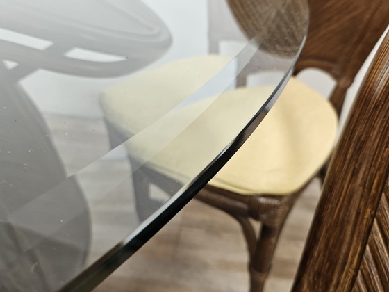 Image 1 of Set with Table and Four Chairs in Wicker and Bamboo by Vivai Del Sud, 1970