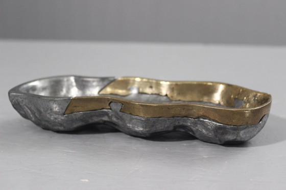 Image 1 of David Marshall Art3 - Brutalist aluminum & brass trinket tray, Peanut color, 1980s