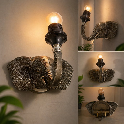 Set of 2 Vintage Elephant Wall Lamps – Hollywood Regency – Brass
