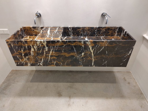 Image 1 of Unique brown marble washbasin with tray