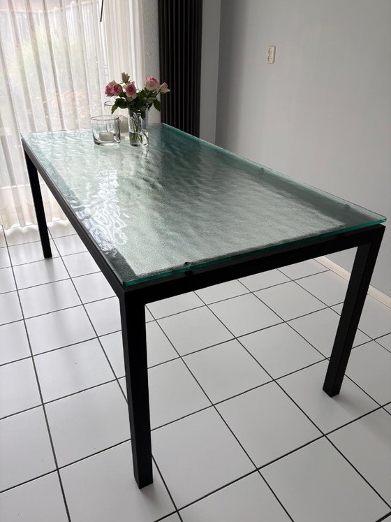 Rectangular table with glass top and metal base 180x90, Dining tables, Transparent, Modern (photo 4 of 7)