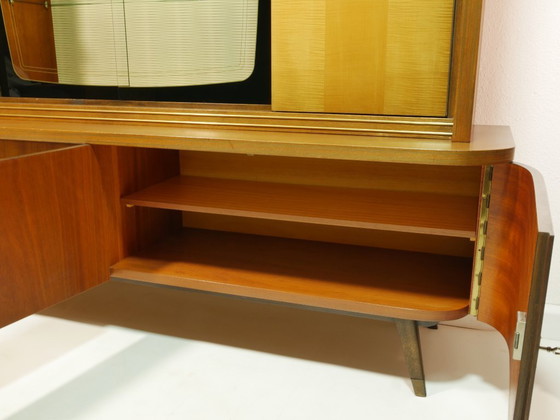 Image 1 of Vintage Wohnzimmerschrank 60er Jahre, Cocktailschrank Hausbar, Vitrine mit Glasschiebetüren, Mid Century Highboard, Deutschland