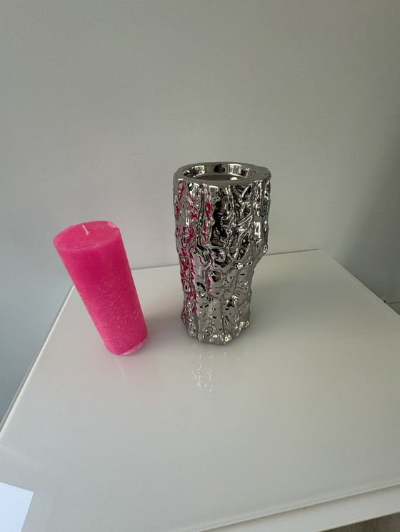 Image 1 of It’s about RoMi Amsterdam kandelaar boomstam in RVS zilverkleurige glazuur 