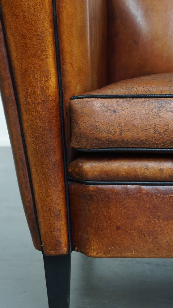 Image 1 of Fauteuil vintage en cuir de mouton de style Art Déco
