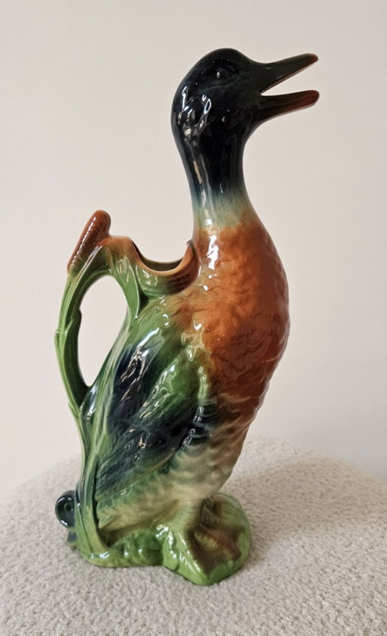 Image 1 of Large duck-shaped earthenware pitcher from Saint-Clément – ​​signed – vintage