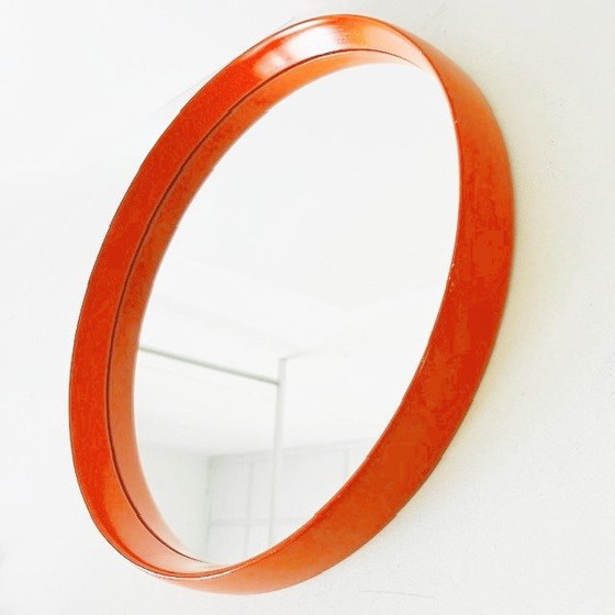 Image 1 of Mid-century space age spiegel oranje hout O.W. Hack 1960's