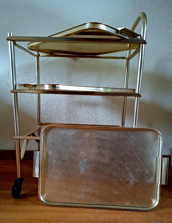 Servierwagen im Hollywood-Regency-Stil. – Aluminium – Englisch – Stijl  Kaymet en Woodmet. (photo 7 of 13)
