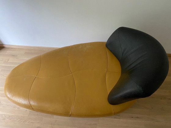 Image 1 of Leolux Kikko chaise longue - leer - geel / zwart - vintage