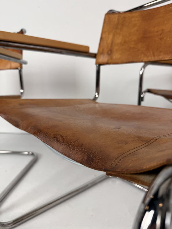 Image 1 of 6 x Thonet S34 tubular frame chairs cognac leather