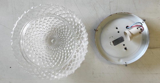 Image 1 of Diamond-point glass ceiling or wall light - mid-20th century