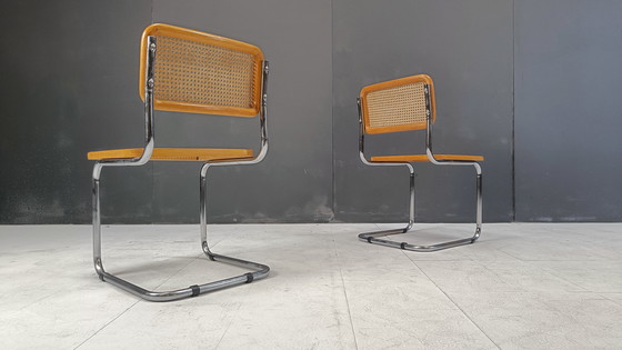 Image 1 of Ensemble de 6 chaises Cesca de style Marcel Breuer, fabriquées en Italie, années 1970
