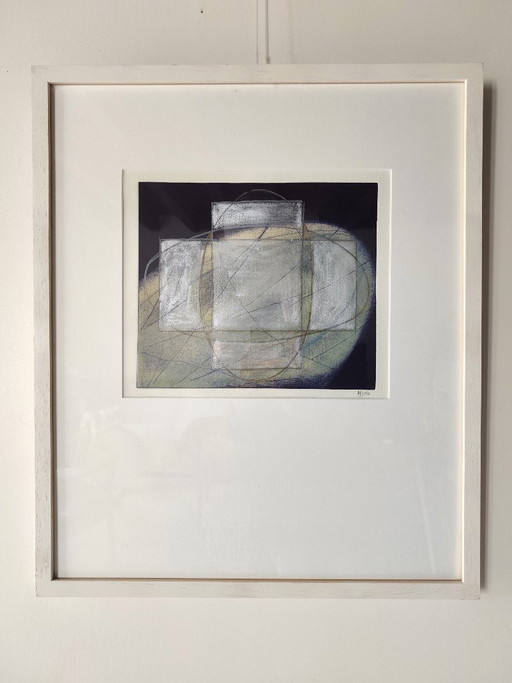 Vintage Silver colored Etching-hand painted - Geometric-A.Dombrowsky-1987