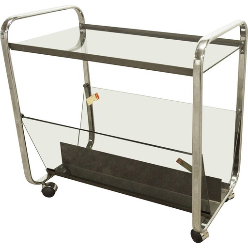 Mesa de servicio vintage Echts Kristall Spiegelglas Parsol en cristal ahumado y cromo, años 80