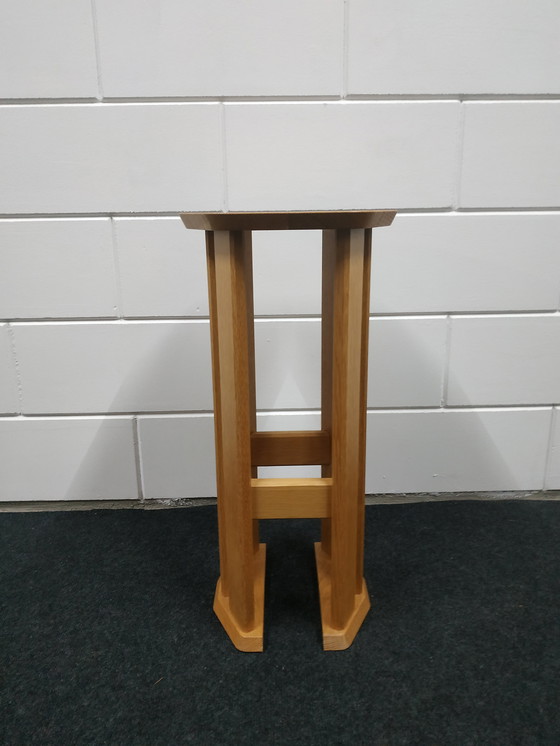 Image 1 of Rare 70s-80s Oak Plant Table Plant Column (Art Deco Style)