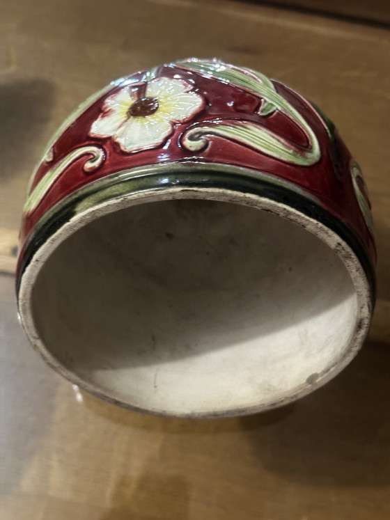Art Nouveau lamp element in glazed ceramic with floral decoration, France, early 20th century (photo 9 of 15)