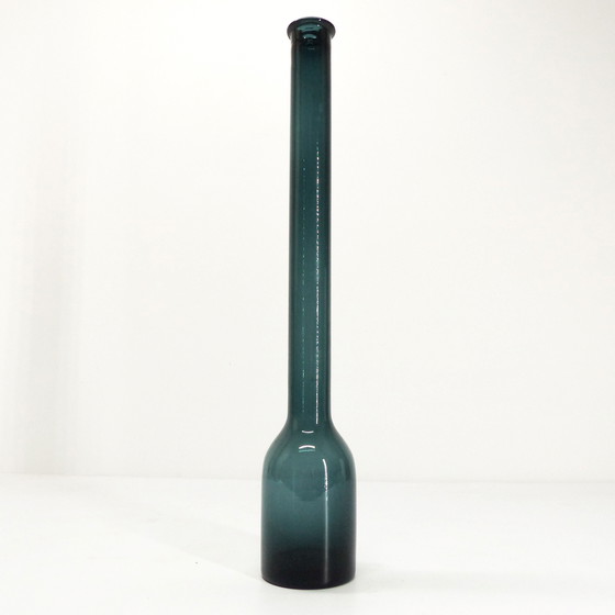 Image 1 of Blue Blown Glass Bottle Vase 1960