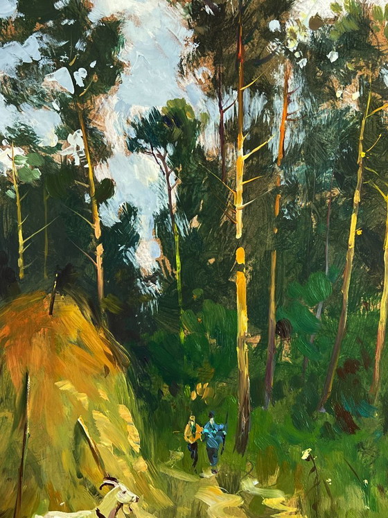 Image 1 of Peinture à l'huile originale représentant un paysage naturel : La route vers la forêt