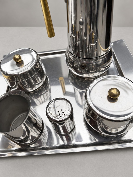 Nieuwstaat! Vintage Guido Bergna voor Douwe Egberts – 5-delige Italiaanse design koffieset (RVS 18-10) (photo 2 of 10)