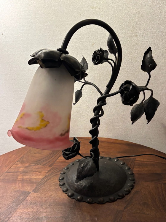 LAMPADA DA TAVOLO ART NOUVEAU MULLER FRÈRES PASTA DI VETRO CIRCA 1920 – Lampade da tavolo, Ferro (photo 12 of 15)