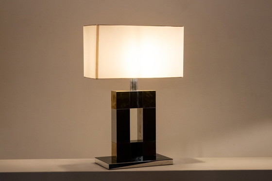 Image 1 of Geometrische lamp van zilver en goud metaal, 1970