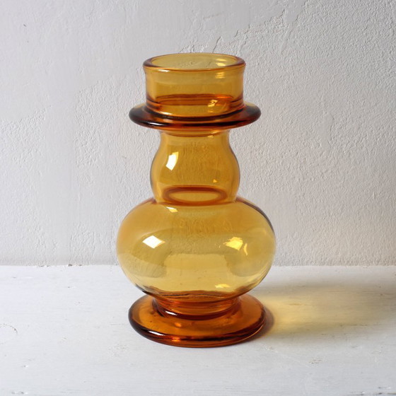Image 1 of Mid-century Small Amber Honey Pressed Glass Vase / Italy / 1960s