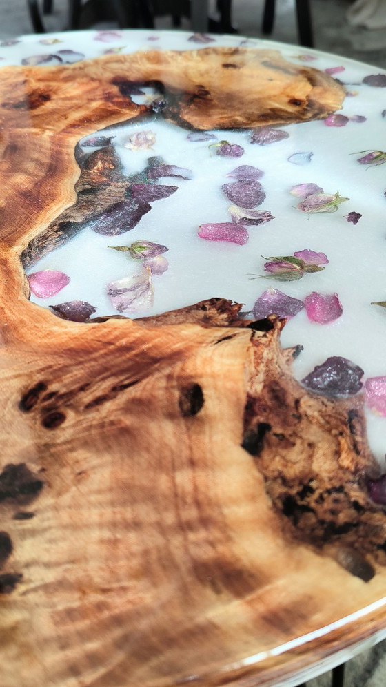 Image 1 of Handmade Poplar & Epoxy Resin Table – Floral Art Coffee Table