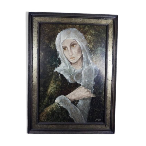 P.Petit. Portrait of the girl. – schilderijen tekeningen, Wood